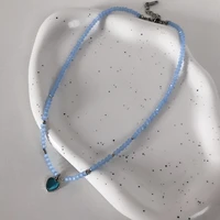 2022 kpop summer new blue love beaded ball bead chain ins celebrity korean simple clavicle chain necklace couple gift