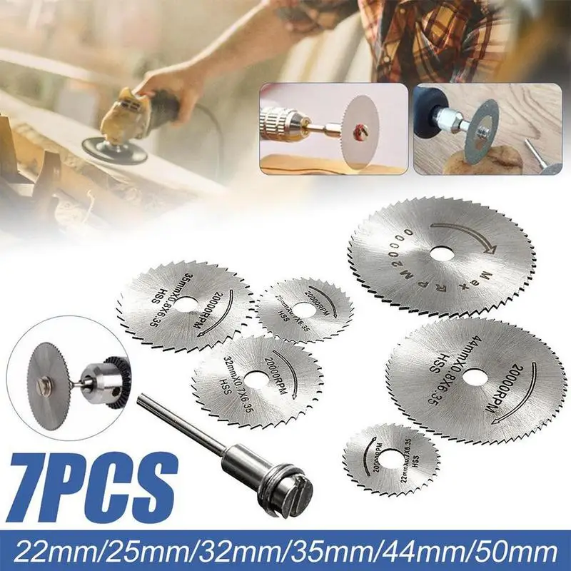 

7pc Metal Circular Saw Disc Wheel Blades Shank High Speed Steel Mini Saw Blades with Mandrels Drill Warehouse Rotary Wood Cutout