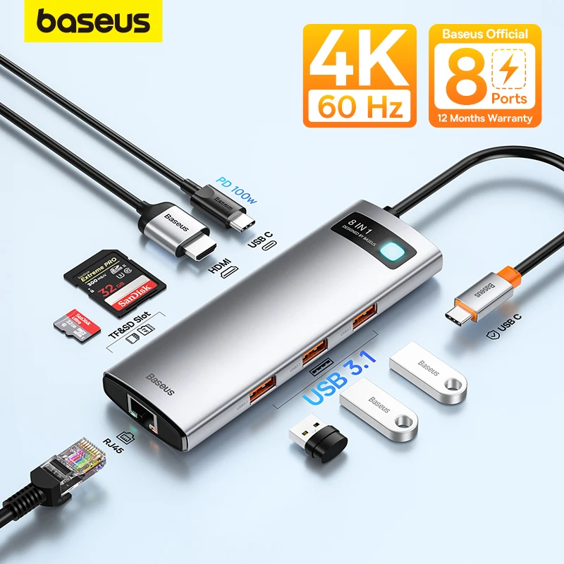 USB-концентратор Baseus, 10 Гбит/с, USB Type-C на HDMI