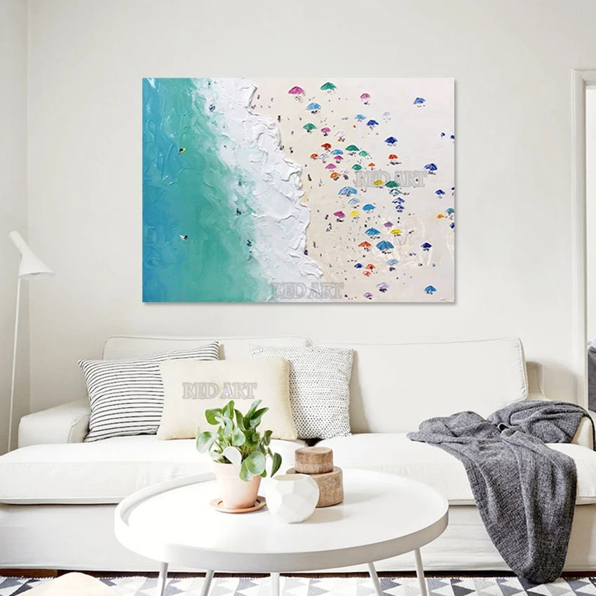 Толстая Текстура картина маслом на холсте пляжная волна Картина абстрактный