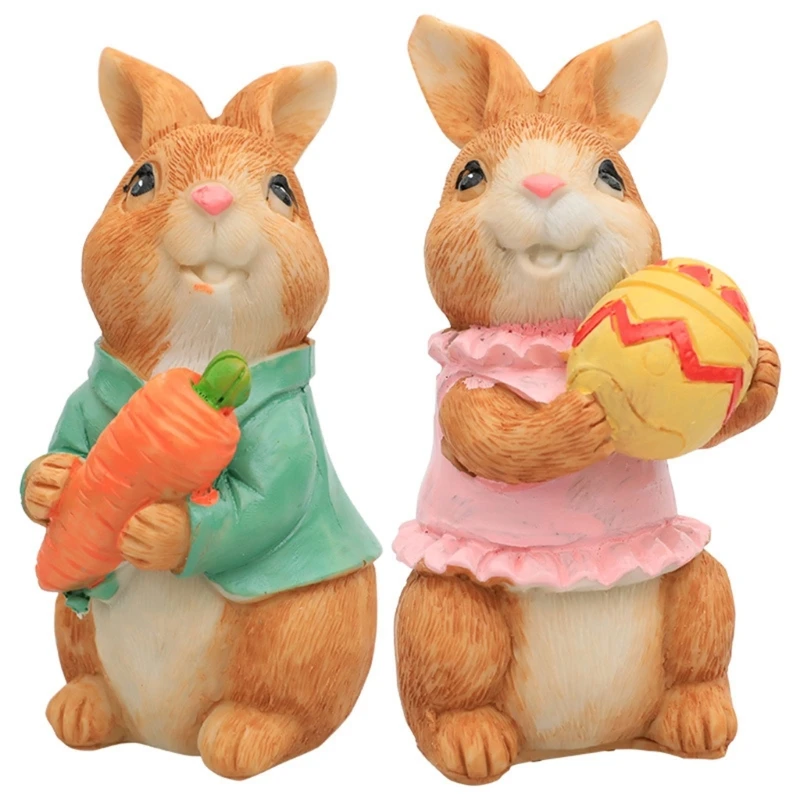 

2Pcs Bunny-Figurines with Egg Carrot Table Centerpieces-Decor Tabletop-Ornament Drop Shipping