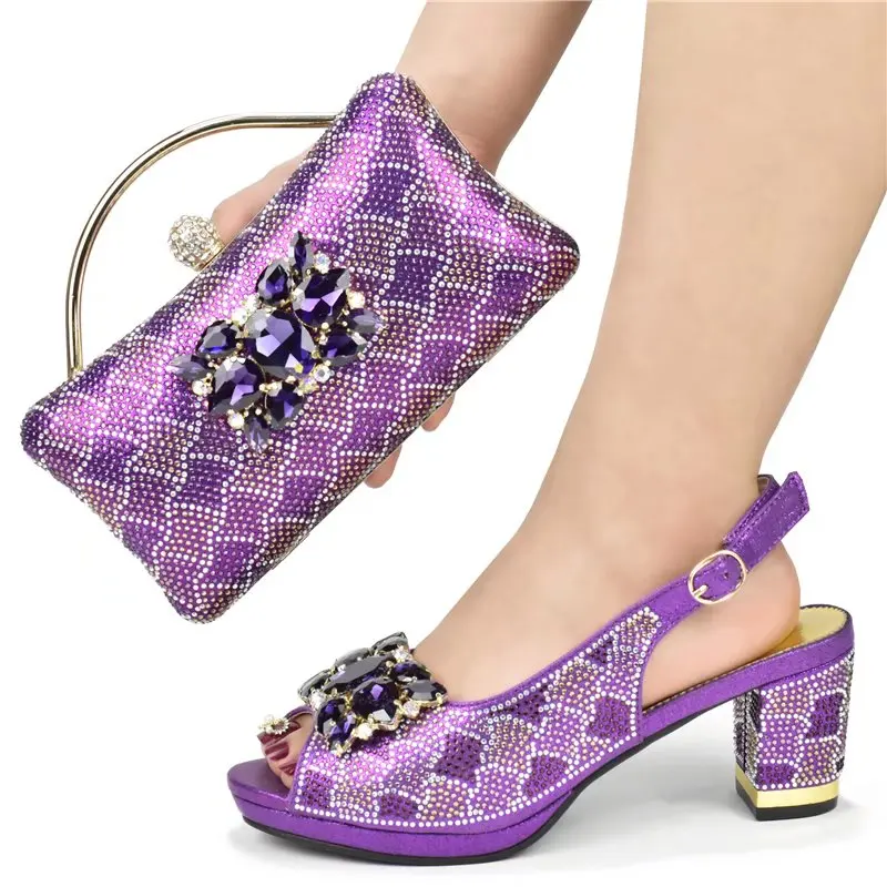 

doershow African Shoes And Bag Matching Set With purple Hot Selling Women Italian Shoes And Bag Set For Party Wedding! HBG1-1