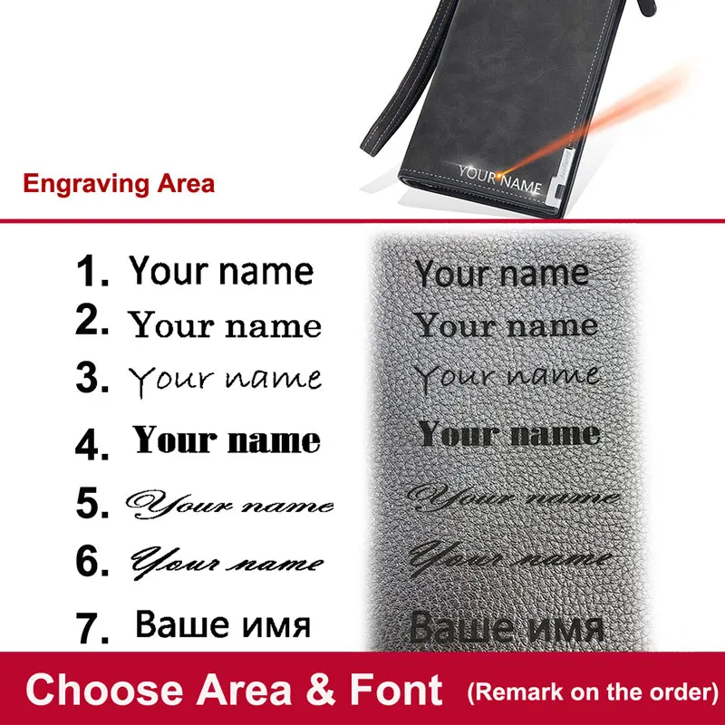 Длинные мужские кошельки для телефона Большая вместительная сумка с гравировкой