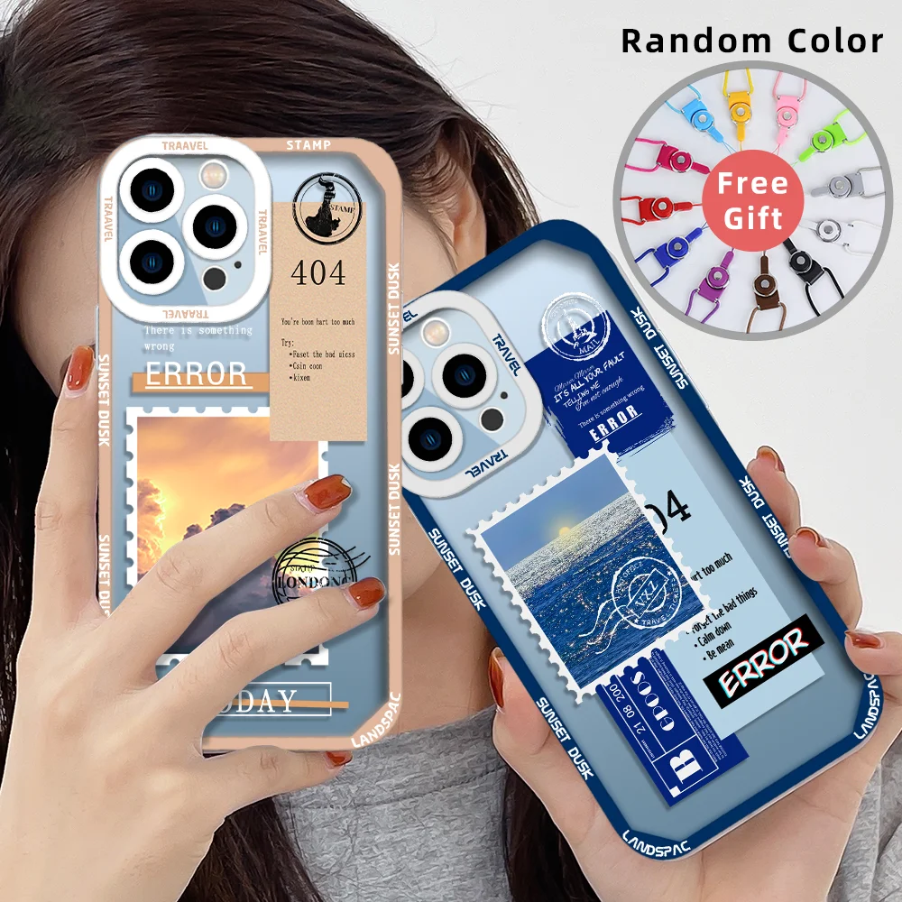 

FashionLandscape Stamp Case for IPhone 7 8 Plus 11 13 12 Pro MAX Mini SE2020 X XS XR Cover Camera Protection Bumper Fundas