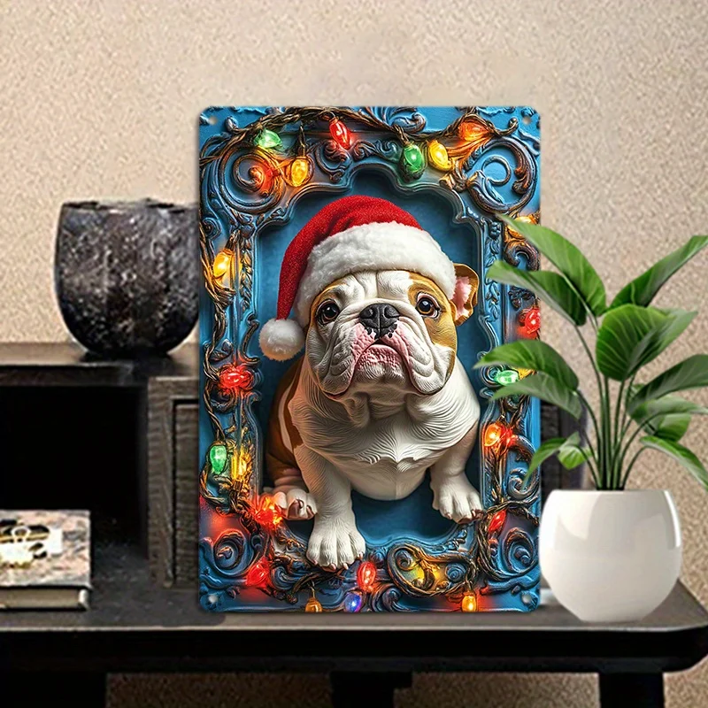 Алюминиевый настенный рисунок с праздничным бульдогом металлическая вывеска