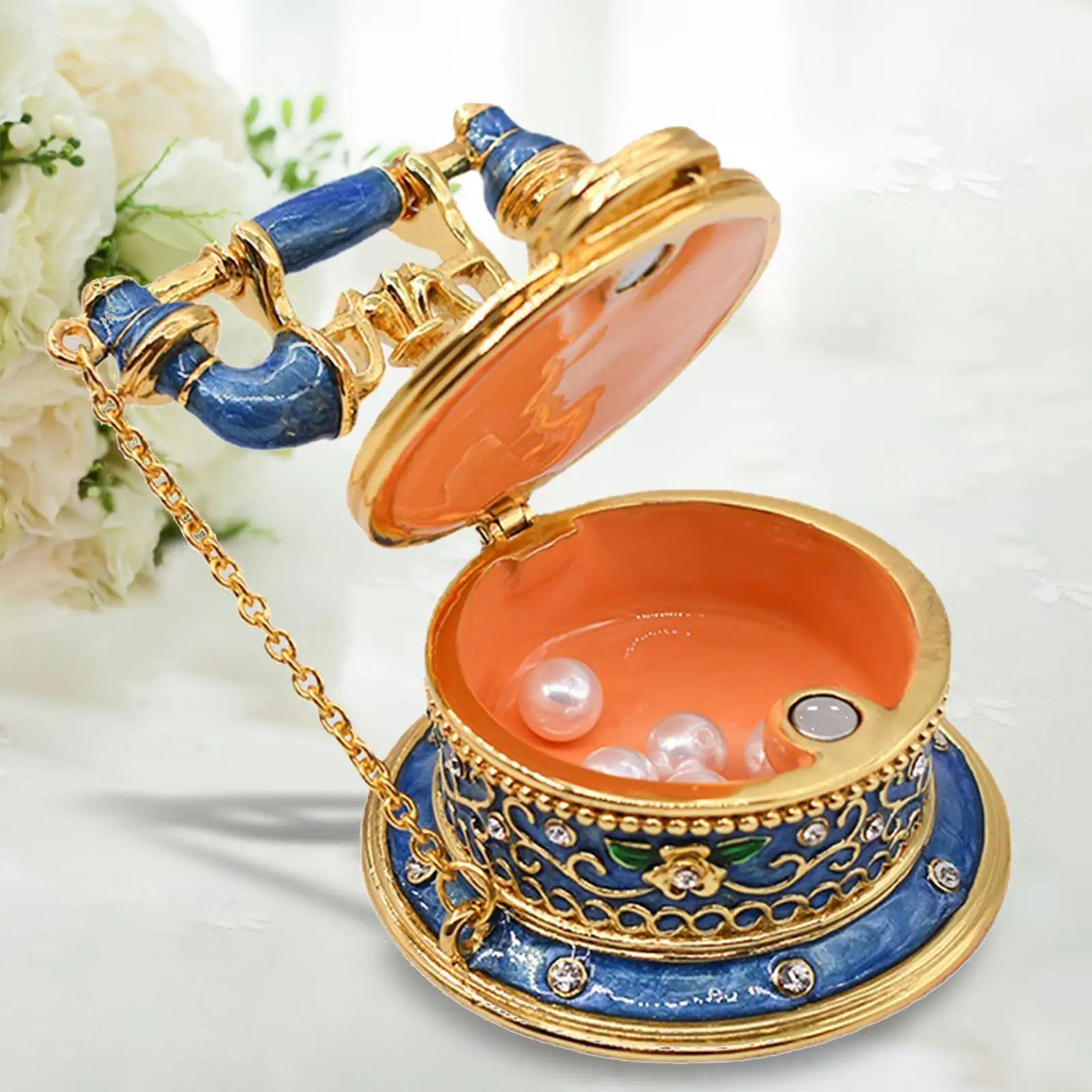 

Vintage Jewelry Box Trinket Box Collectible Gift Enameled Keepsake Decoration Figurine Case Organizer for Earrings Women Girls