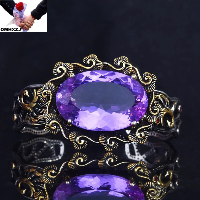 

OMHXZJ Wholesale BA265 European Fashion Woman Party Birthday Wedding Gift Vintage Peacock AAA Zircon Tai Silver Bracelet Bangle