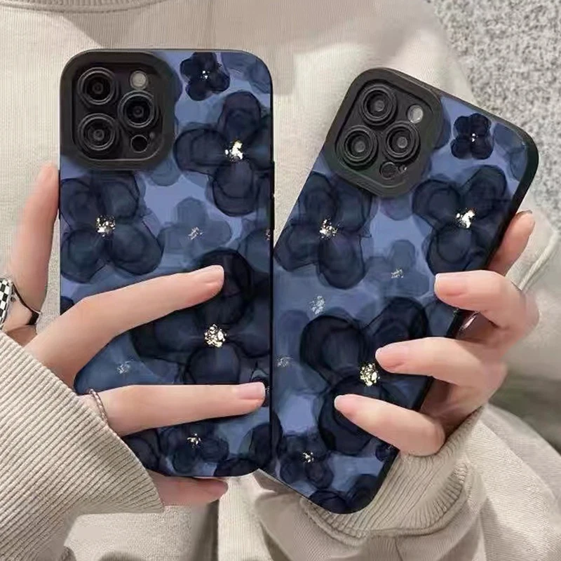

Retro Rendering Camellia Phone Case For iphone 13 Pro 11 Pro Max 12 mini X XR XS 7 8 Plus Shockproof Black Silicone Cover Capa