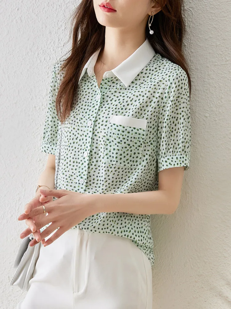 

Large Size Polka Dot Shirt Summer Chiffon Printing Women's Blouse 2022 New Short Sleeve Casual Loose Top Fashion Female Clothing