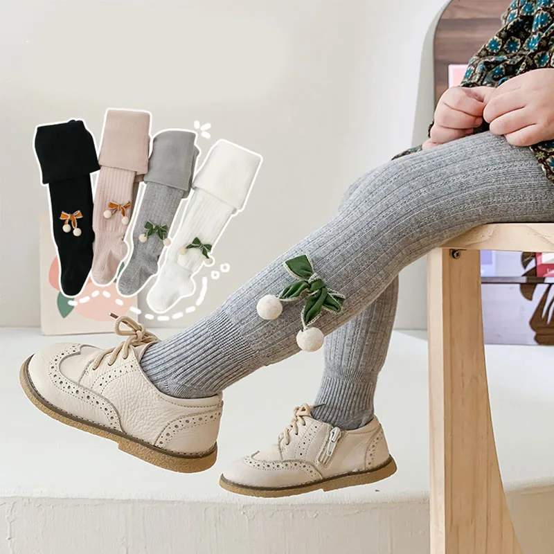 

Winter Thicken Baby Girls Tights Pompom Girls Leggings Toddler Children Tights Warm Stockings Cotton Solid Color Warmer Trousers