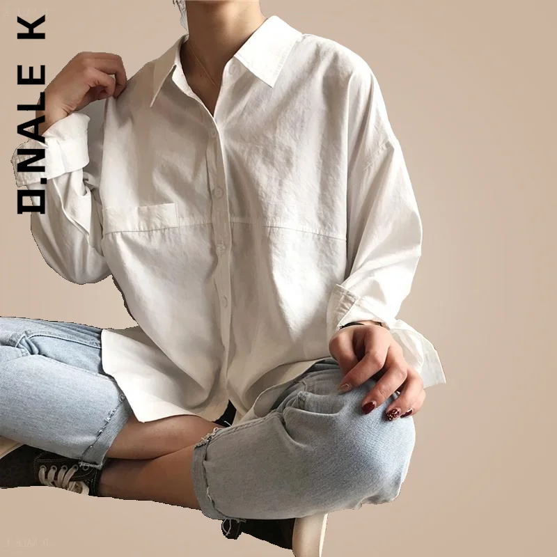 

D.Nale K Spring Women Shirt Slim Retro Turn-down Collar Solid Minimalist Shirts Tops New Shirts Soft Simple Women's Top Female