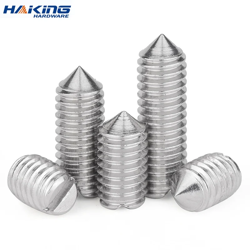 

100pcs/lot Stainless Steel Slotted Head Cone Point Grub Set Screw M1.6 M2 M2.5 M3 M4 M5 Machinery Screw Headless Bolt