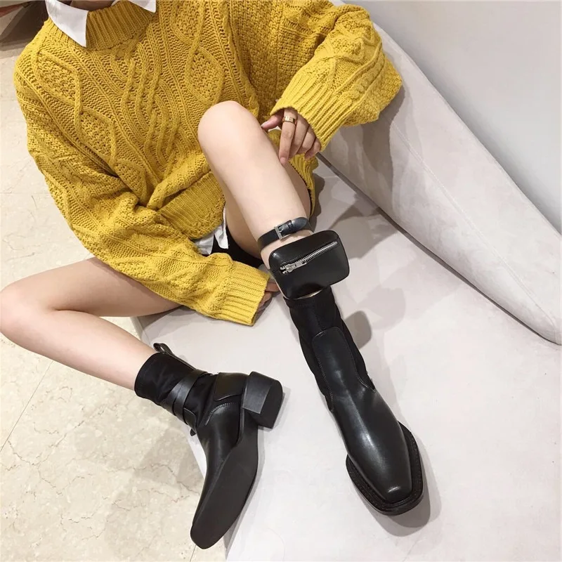 

Women Short Boots Ladies Pumps Versatile Square Toe Ankle Boots for Women Shoes Personalized Botas Femininas Zapato De Tacón