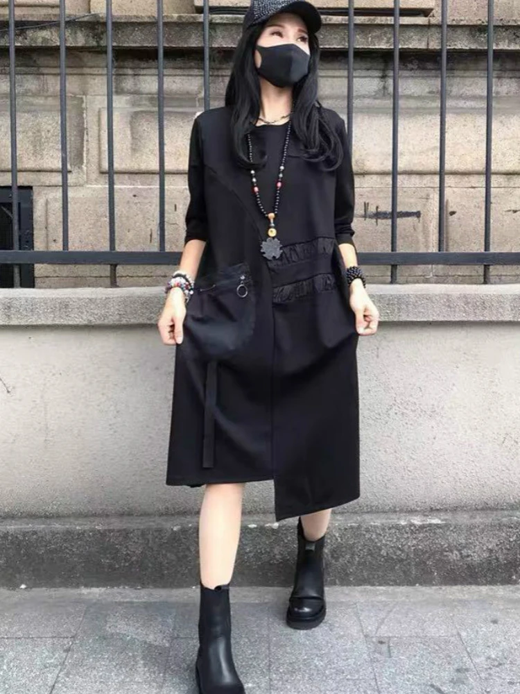 Женское лоскутное платье Max LuLu черное винтажное с круглым вырезом в готическом