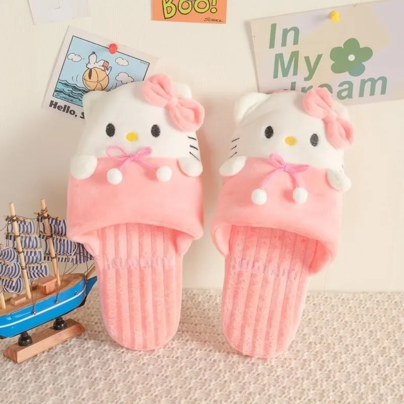 

Kawaii Sanrio Kuromi Hello Kitty My Melody Slippers Cute Cartoon Girl Autumn and Winter Cotton Slippers Home Warm Shoes Gift