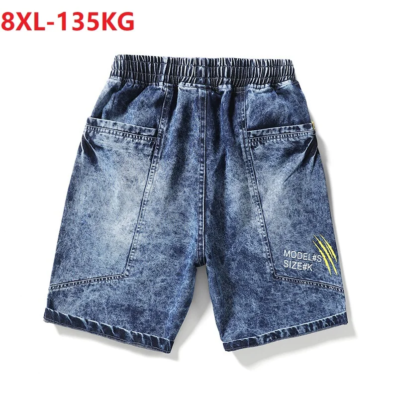 

summer men korea style denim shorts fashion letter jeans plus size 6XL 7XL 8XL loose elasticity fashion cool hipster shorts