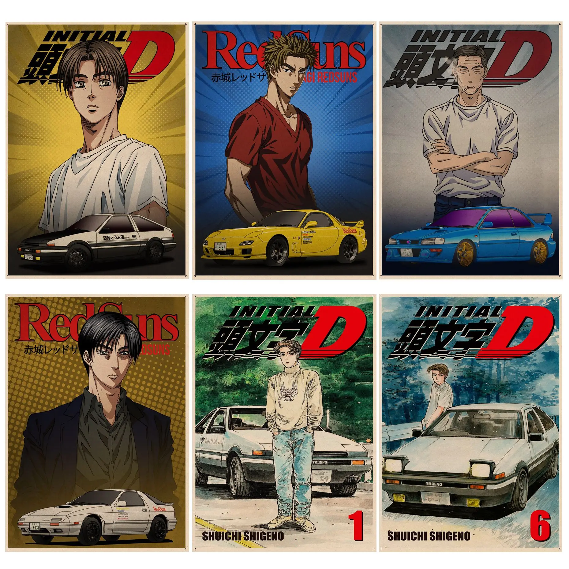 

Manga Initial D Classic Vintage Posters Decoracion Painting Wall Art Kraft Paper Room Wall Decor
