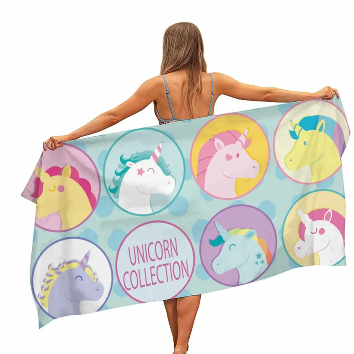 Мультяшный единорог пляжное полотенце из микрофибры для бассейна портативное