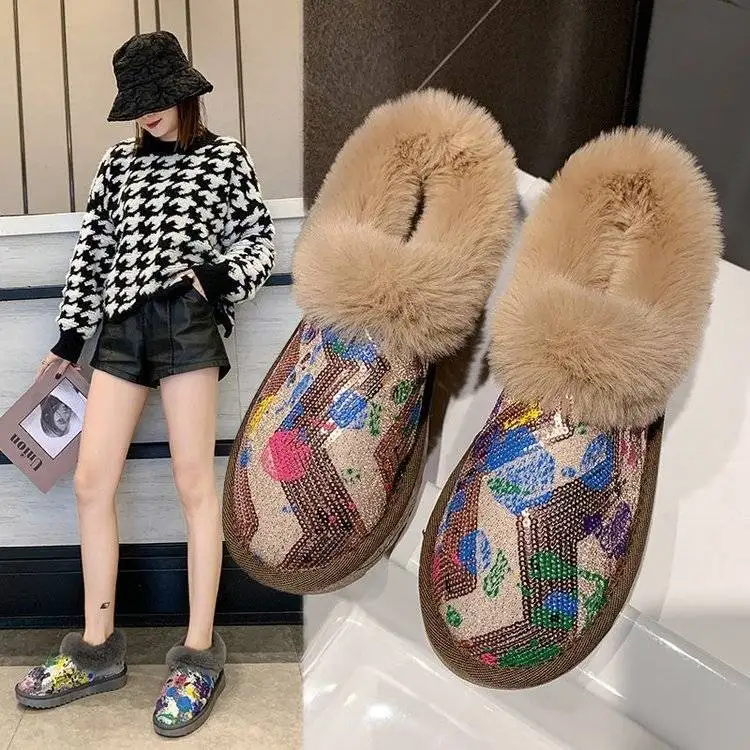 

Women Flat Boots Winter Newest Bottom Non-slip Thickened Women Cotton Boots Warm Waterproof Plus Velvet Thick Bottom Snow Boots