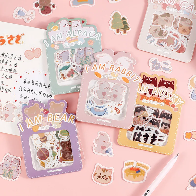 

30 Sheets Creative Cute Cartoon Animal Sticker Hand Account Diary Kawaii Rabbit Husky Decals Stationery Scrapbook Kid Stickers