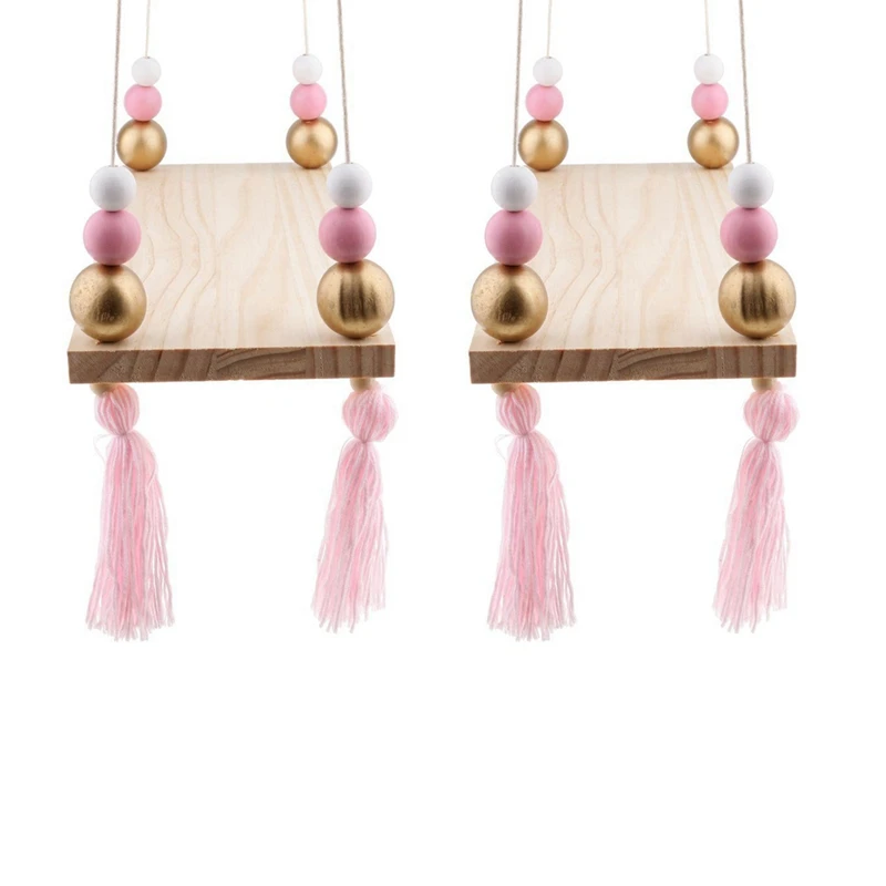 

2X Wooden Wall Shelf Hanging Tassel Children Bebe Nordic Style Wall Frame - NO. 3