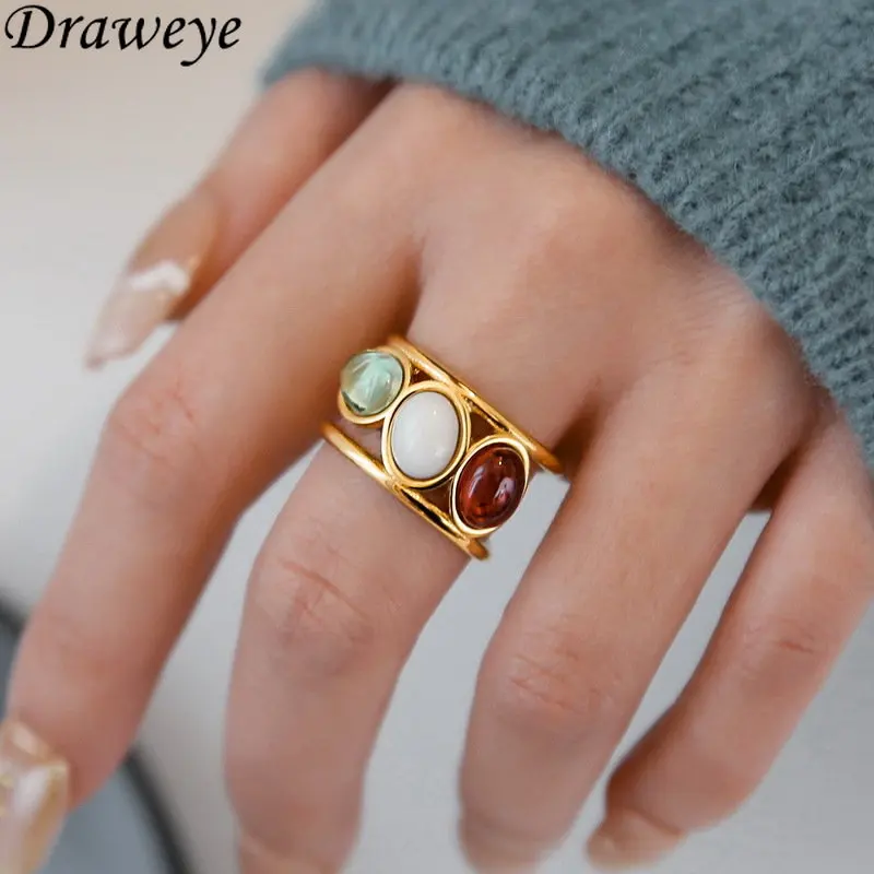 

Draweye Rings for Women Mix Color Zirconia Vintage Geometric Korean Fashion Jewelry Simple Elegant Forefinger Anillos Mujer