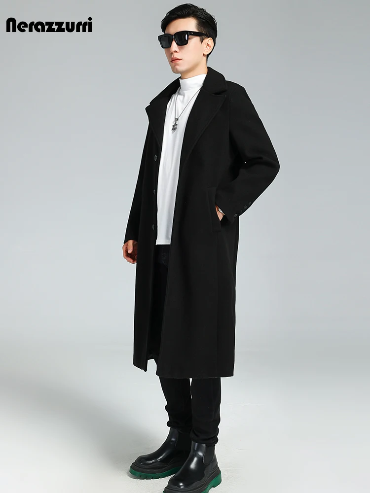 Пальто Nerazzurri мужское длинное роскошное элегантное мягкое теплое шерстяное