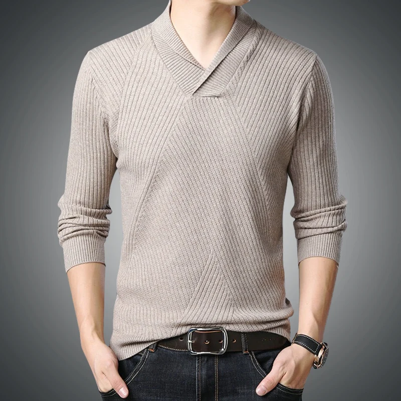 

V-Neck long sleeve fashion warm Sweaters men 2023 autumn winter solid color casual wild trend bottoming shirt jke083