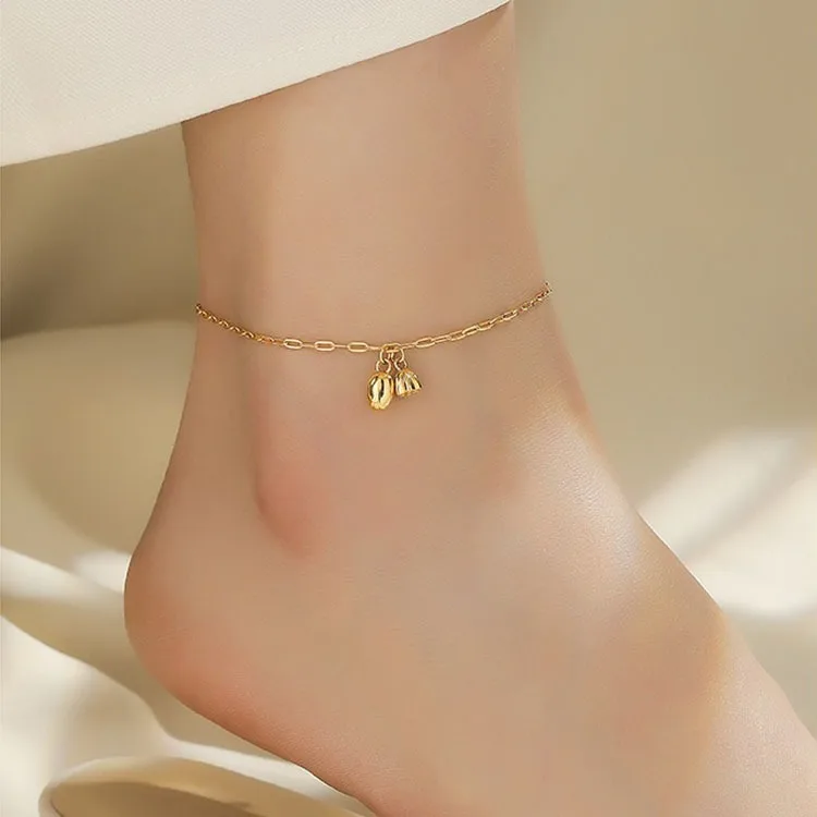 

2023Summer Lotus Seed Titanium Steel Anklet Female Ins Niche Design Senior Sense K Gold Retro Anklet Legs and Feet Beach Jewelry