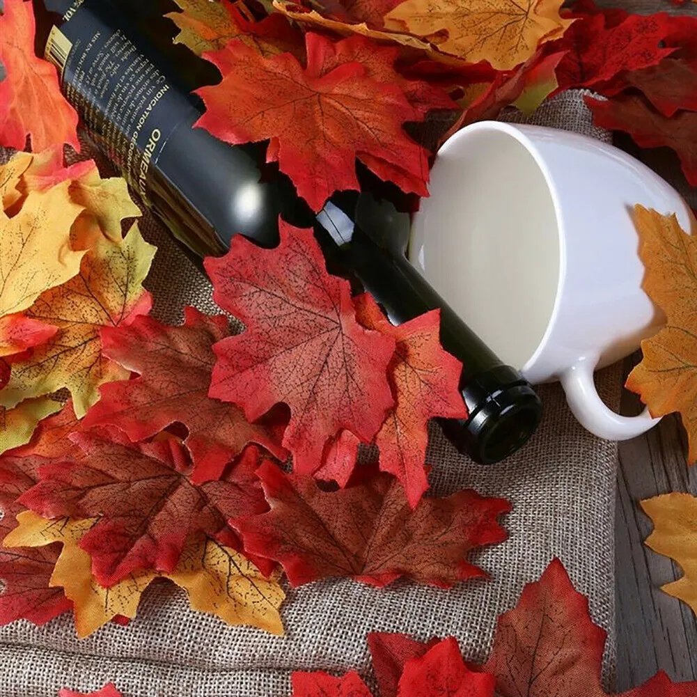 

200Pcs Artificial Maple Leaves Autumn Fake Decorative Silk Fall Leaf For DIY Craft Home Wedding XMAS Party Decoration