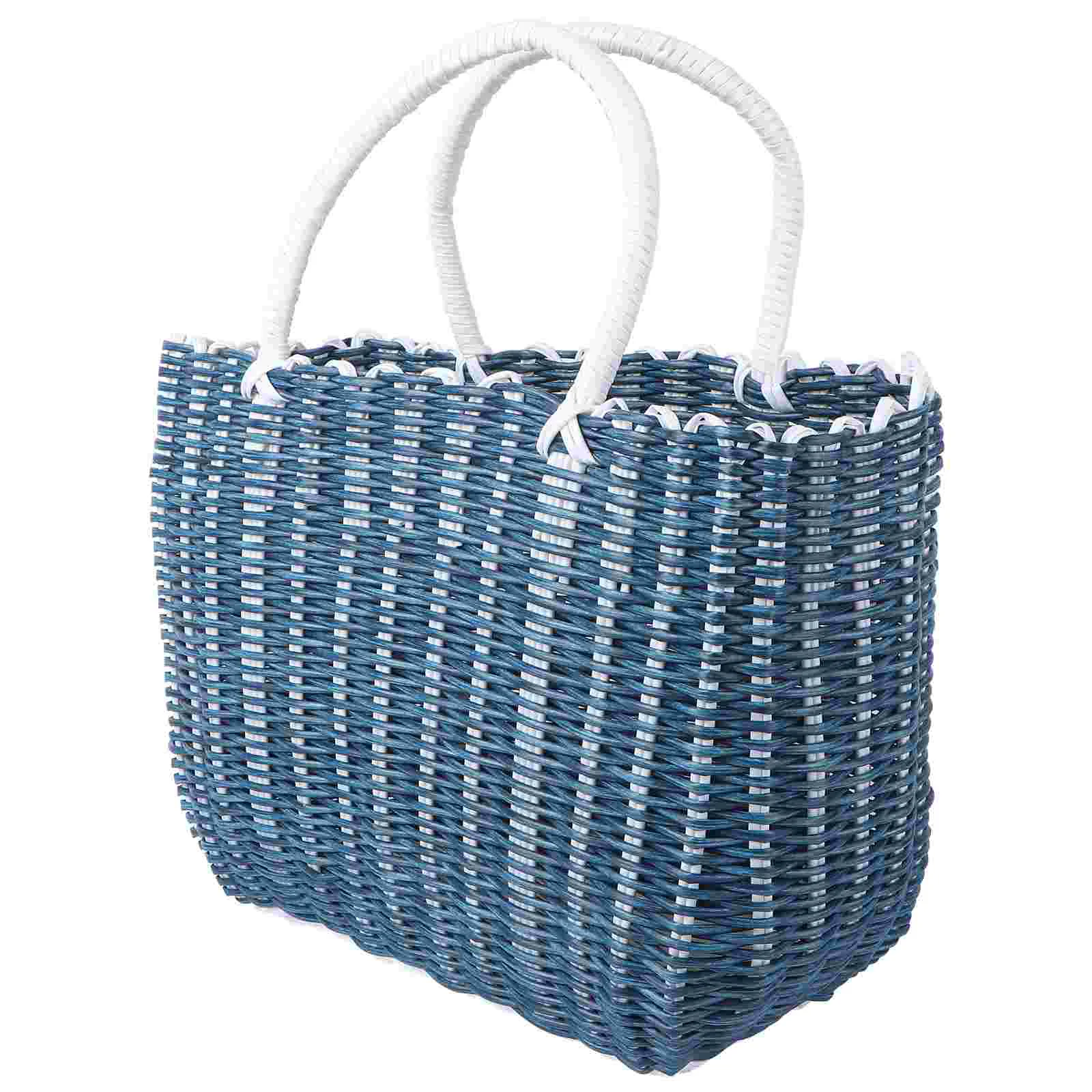 

Basket Bag Woven Shopping Toteplastic Market Handle Grocery Storage Beach Picnic Bags Baskets Handles Straw Wicker Rattan Shower