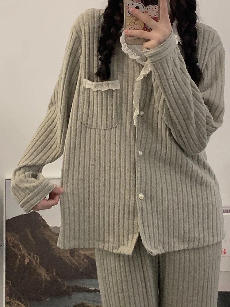 Aklfgp Японская модная фланелевая пижама женский утолщенный термокостюм на