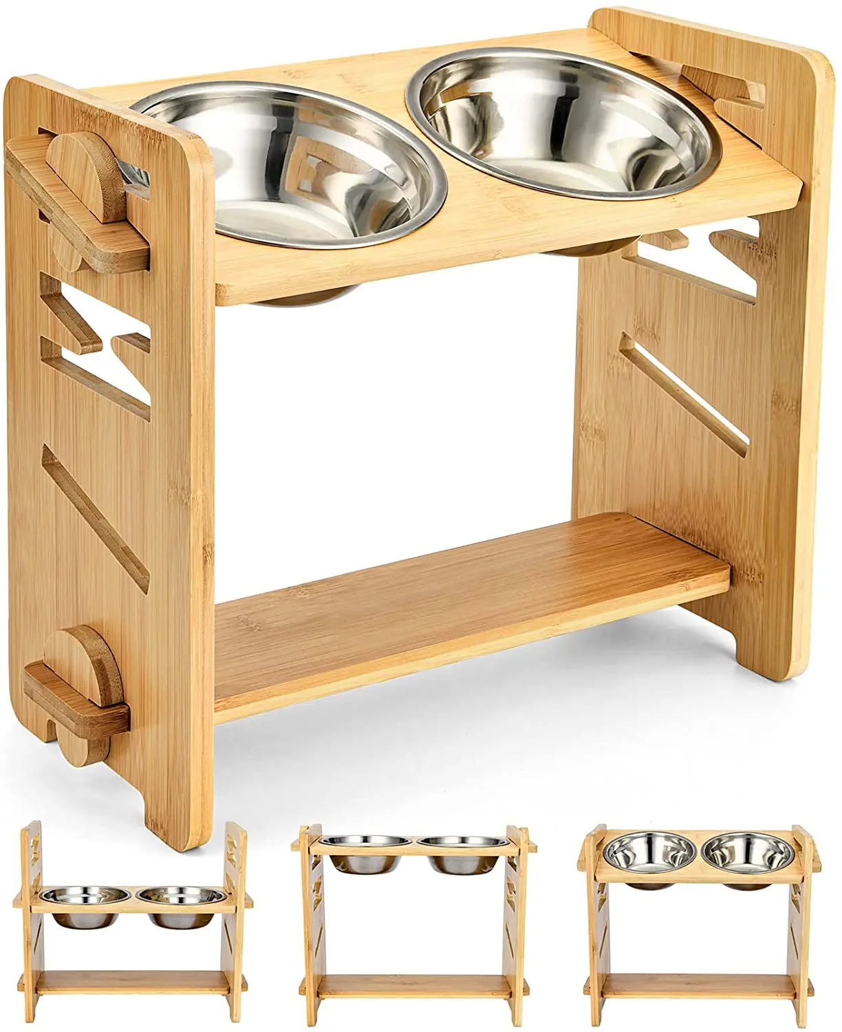 

Raised Dog Bowl-Adjustable Elevated Dog Bowls for Large and Medium Dogs,Bamboo Elevated Dog Cat Food and Water Bowls Stand Feede