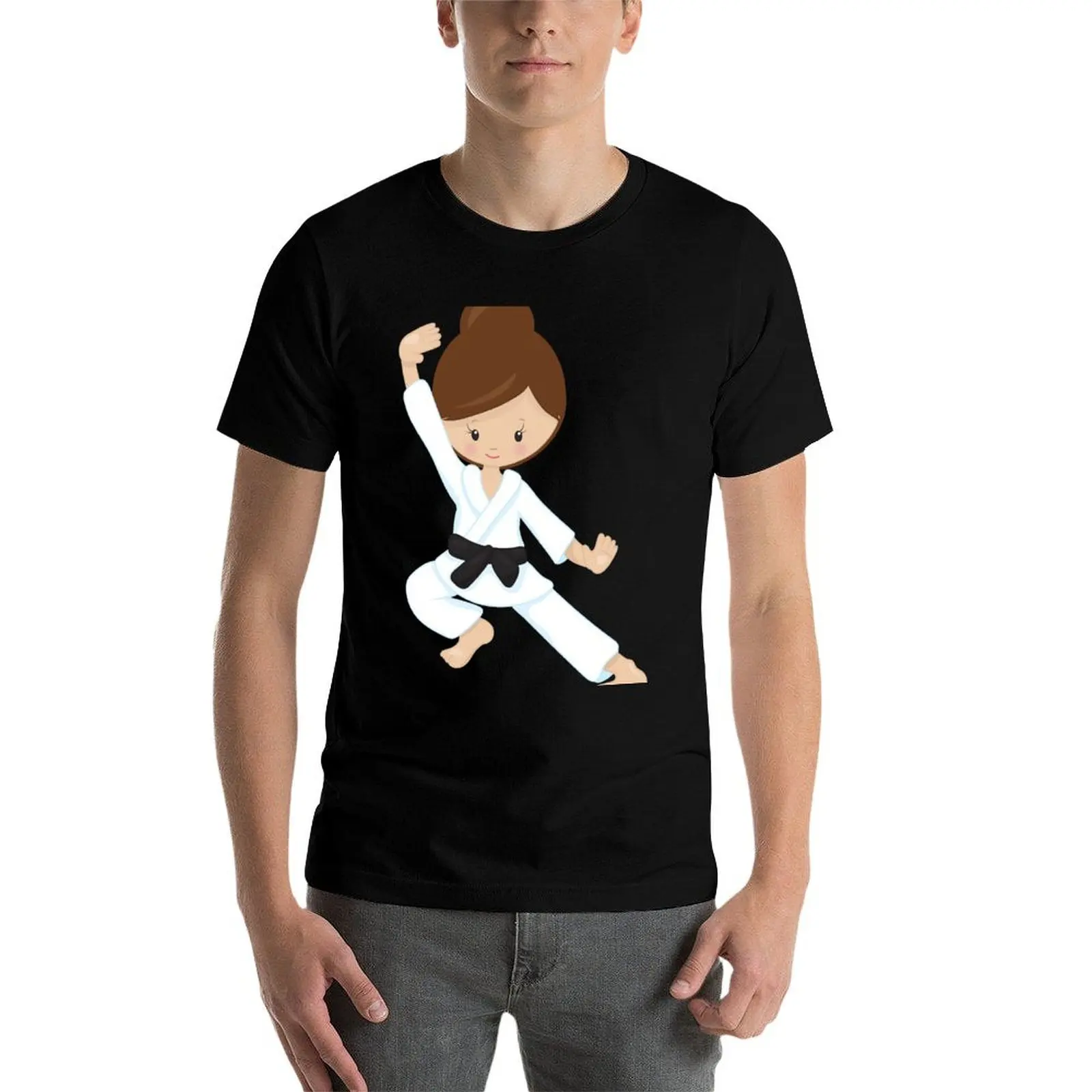 Фото Футболка Karate Girl Brown Hair T-Shirt, простая повседневная футболка с короткими рукавами №4