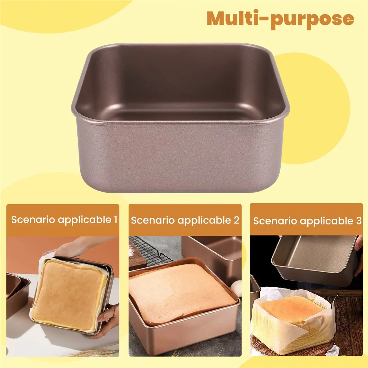 Фото Квадратная форма для выпечки Gold Square Cake Mould, утолщенная, антипригарная, глубокая, для традиционной выпечки, для барбекю, хлеба, традиционных десертов №5