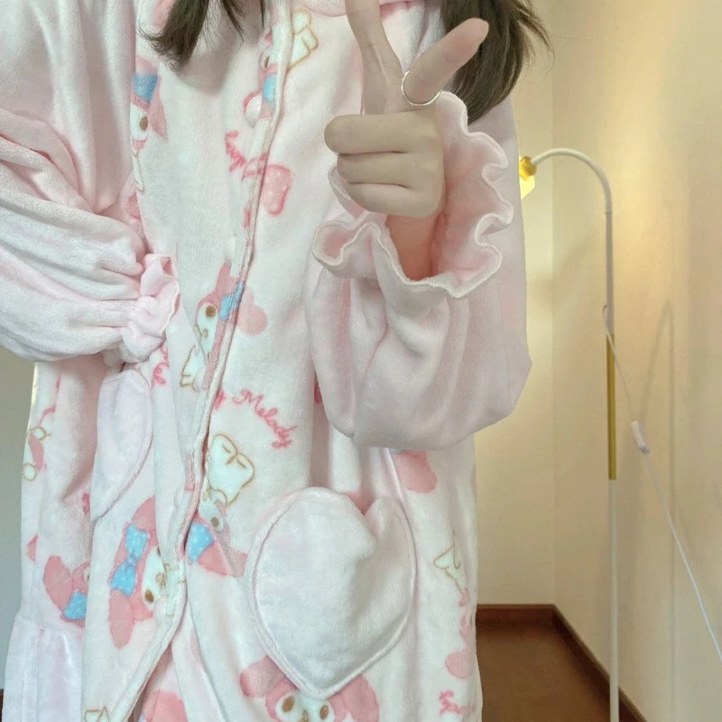 Пижама женская зимняя бархатная с длинным рукавом и надписью My Melody