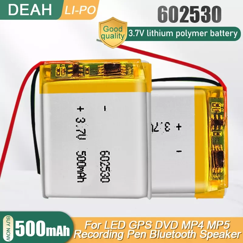 

602530 3.7V 500mAh Lithium Polyer Rechargeable Battery For MP3 MP4 MP5 GPS DVD LED Light Massager Walkie Talkie Li ion Lipo Cell