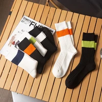 harajuku solid colors stripe pattern street trendy sports cotton socks men socks korean style hosiery mid calf socks