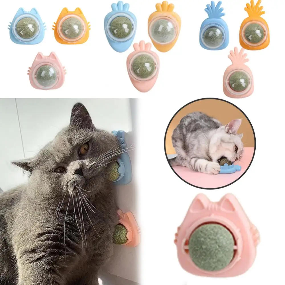 

Catnip Balls Wall Stick-on Ball Toys Rotatable Cat Mint Ball Cat Candy Healthy Natural Removes Hair Balls To Promote Digestion