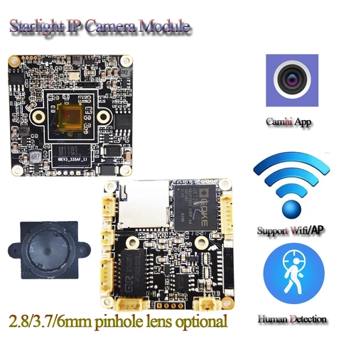 Беспроводной модуль IP-камеры 5 Мп Starlight с контактным отверстием для объектива, мини-плата видеонаблюдения Wi-Fi, приложение Camhi, Совместимость с ONVIF, RTSP, аудио