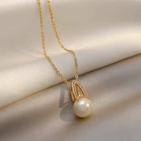 south korea fashion light luxury high quality geometric pearl falling chain collection gift party women jewelry necklace 2022