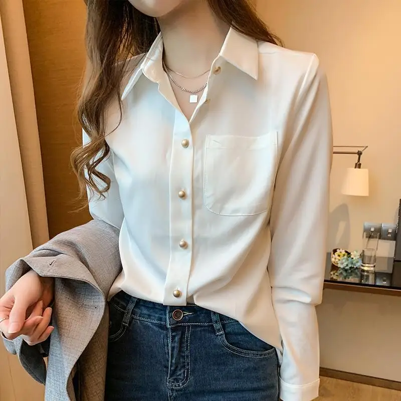 

Spring Women New Fashion Blouses Solid Large Size Female Clothes Loose Shirt Long Sleeve Blouse Simple OL Feminine Blusas E911