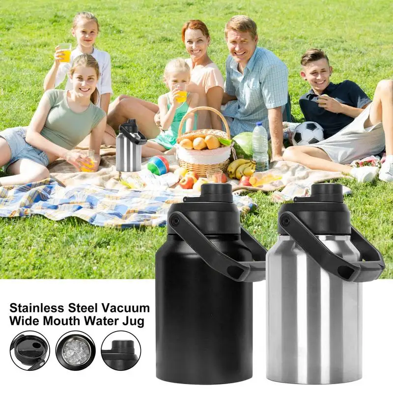 

Gallon Jug Stainless Steel Ice Water Bottle Cold Wide Mouth Water Bottle Double-decker For Sports Hiking Parties Camping