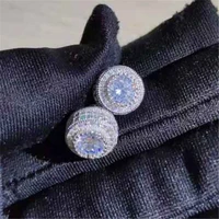 modern ladies fashion princess cut 1 5ct inlaid round zircon stud earrings