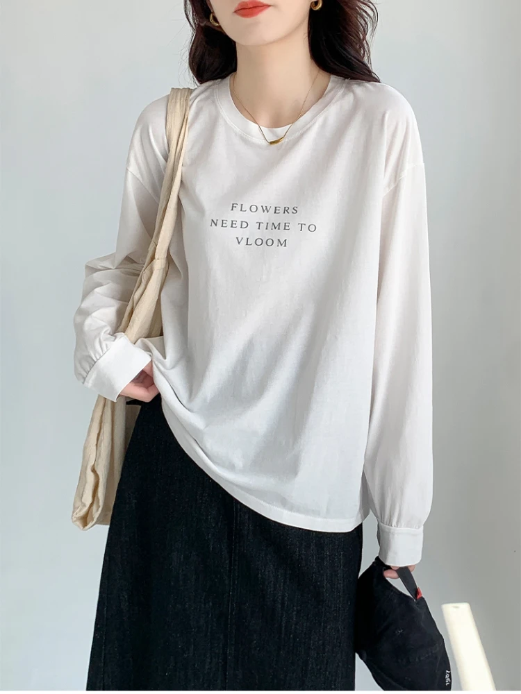 

Ladies Long Sleeve Elegant Cotton Loose T-shirt Women Autumn Spring Winter Fashion Casual Aesthetic Tops Female Cheap Wholesale