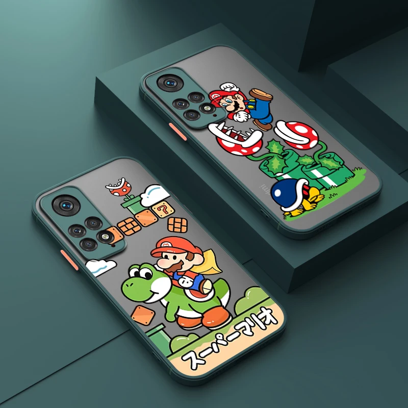 

Cartoon Super Marie Mario For Xiaomi 12 11 T Pro S Redmi Note 12 11 10 9 8 Pro S T 5G Frosted Translucent Phone Case