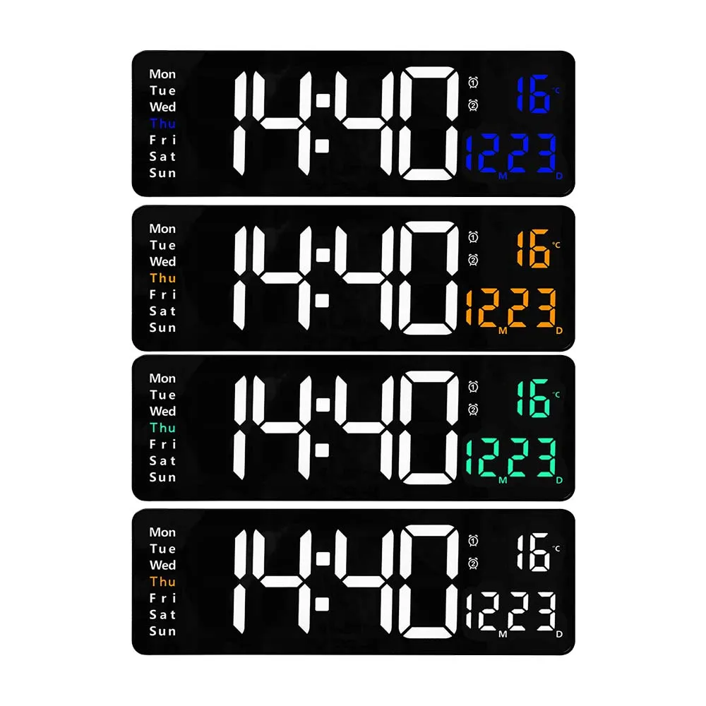 

Светодиодные цифровые настенные часы с дистанционным управлением, настенный двойной Электронный будильник с отображением даты и недели, с ...