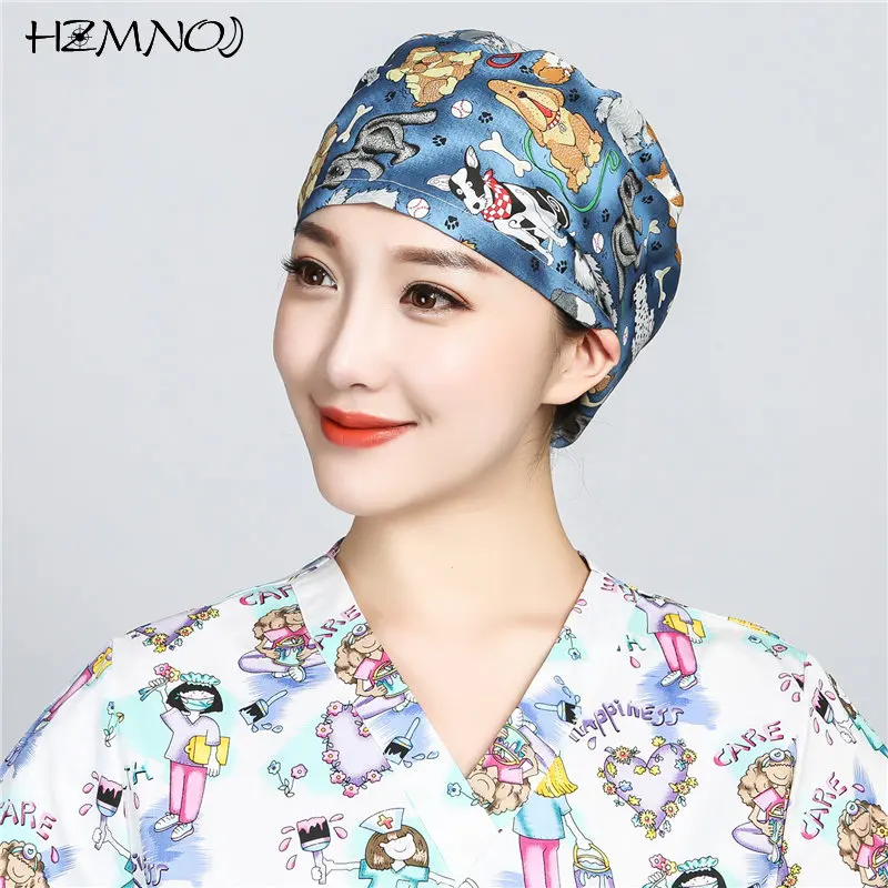 

New Cotton Printed Female Nurse Cap, Surgical Cap, Dental Cap, Beauty Salon, Laboratory Chef, Pet Shop, Frosted Cap