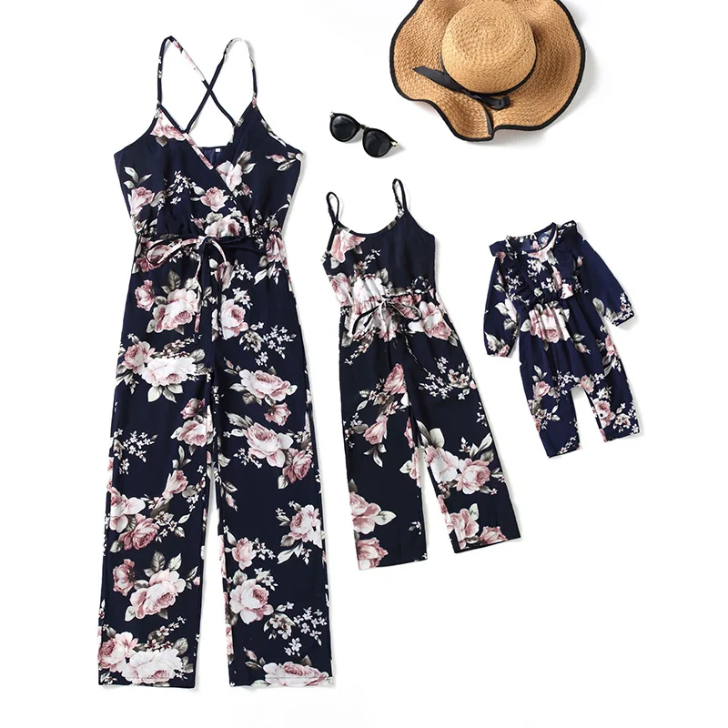 

Fashion Mother&Daughter Print Jumpsuit Overall Summer Off Shoulder Matching Family Clothing Mom and Daughter Matching Clothes
