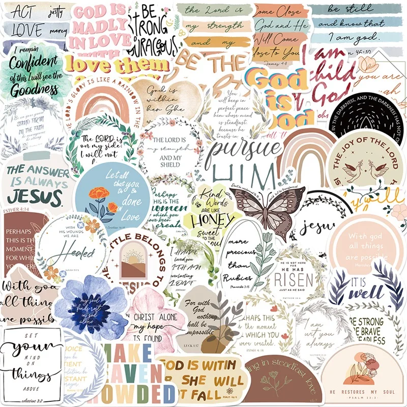 

10/30/50PCS Cute Bible Phrase Sketchbook Sticker Aesthetic PVC Laptop Diary Children's Scrapbooking Stationery Supplies for Kids